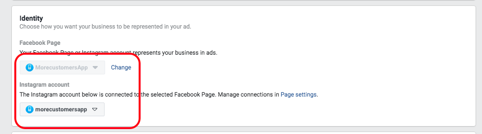 Set identity of your facebook ad
