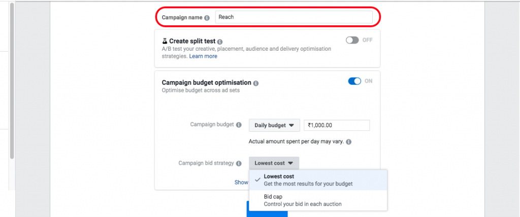 Add detail of your ad and set campaign budget