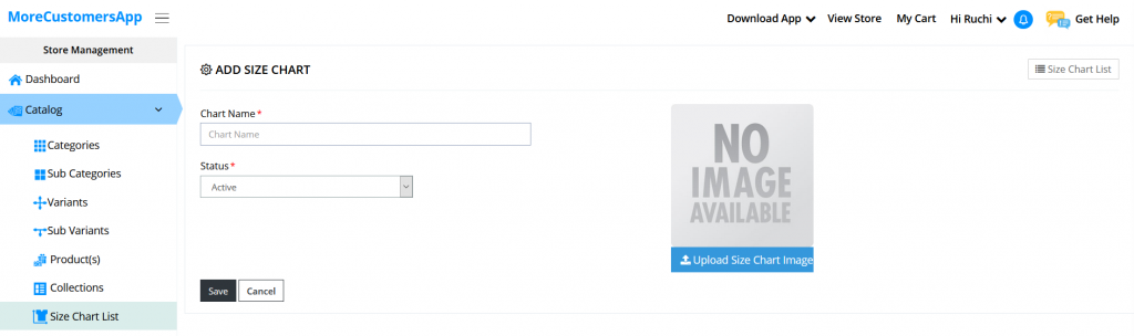 Add Size chart to MCA store