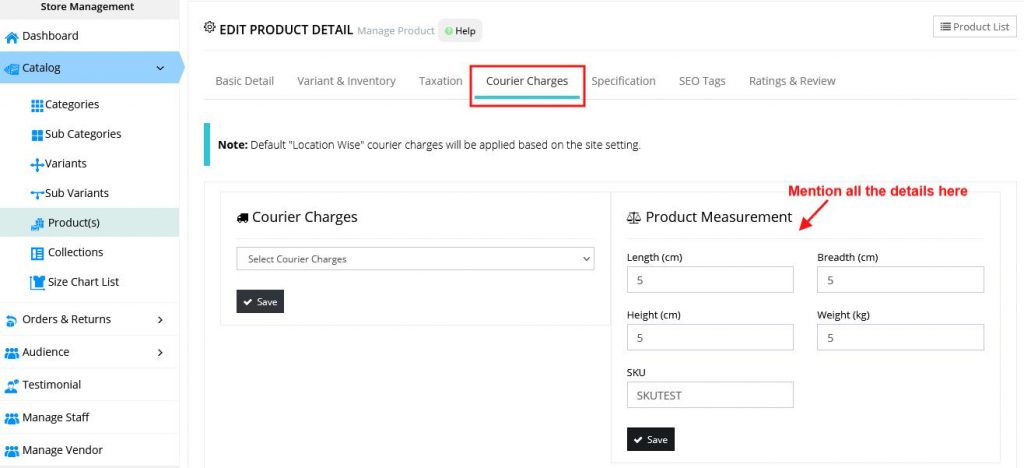 Edit Product Dimensions for Shiprocket