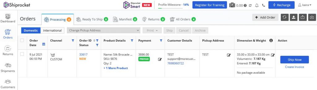 ShipRocket Dashboard